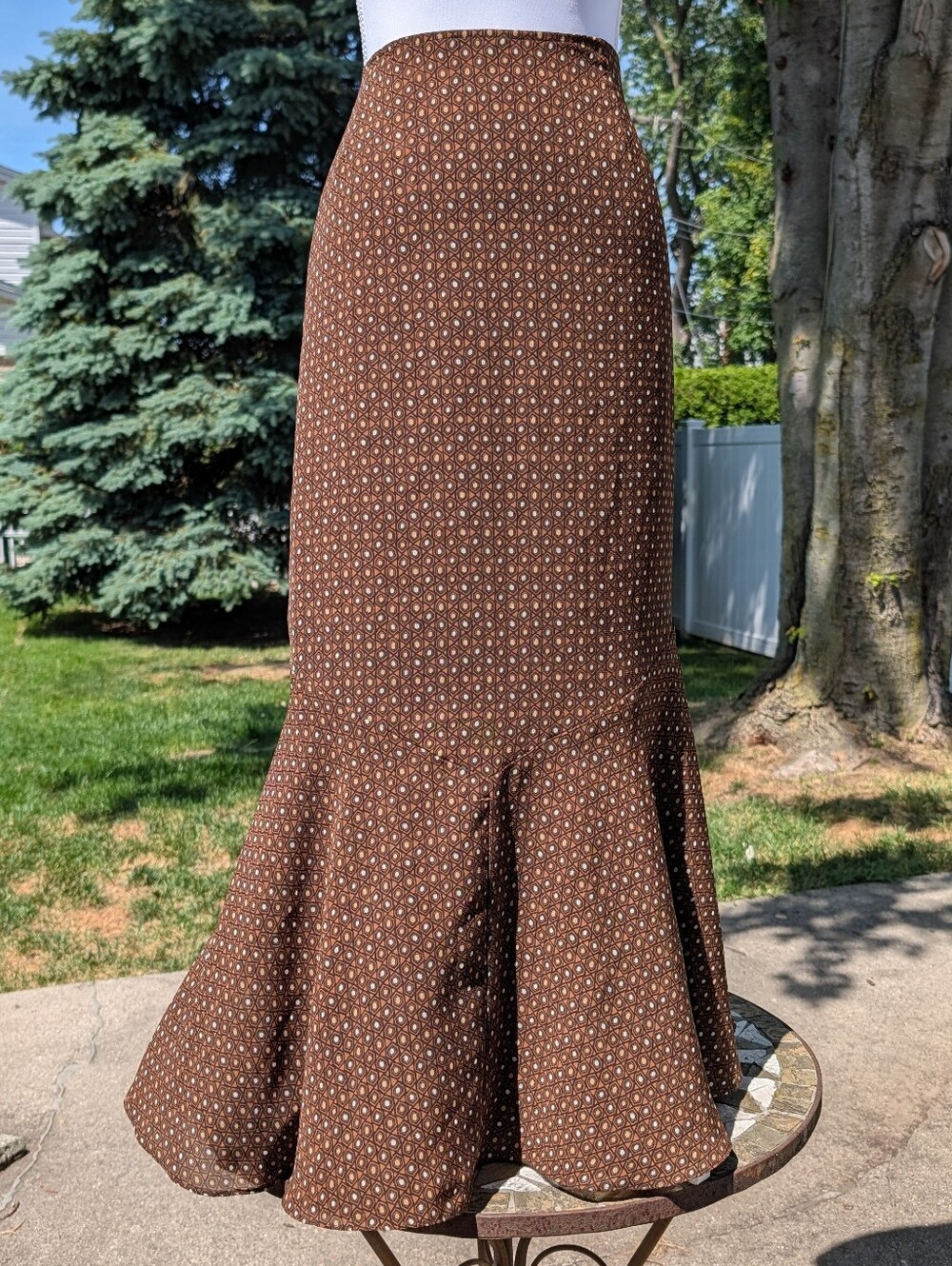 EMMA JAMES SIZE 14 BROWN REVERSIBLE POLKA DOT FLORAL SKIRT 2-Way EUC Classic